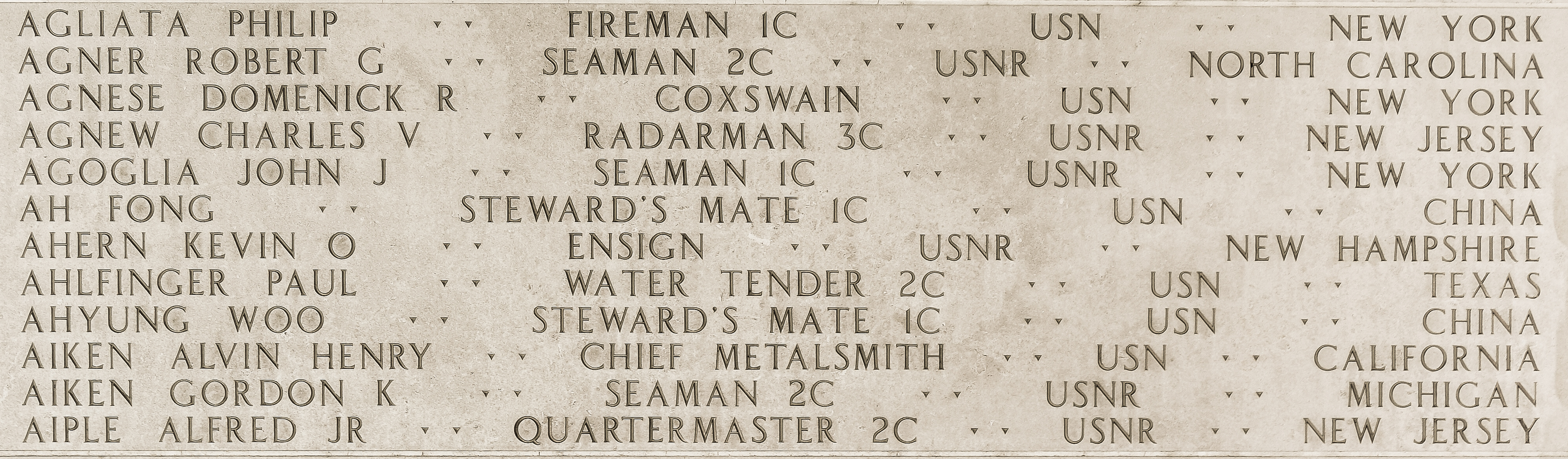 Robert G. Agner, Seaman Second Class